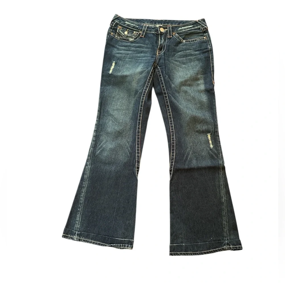 True Religion Womens Flare Jeans in Dark Blue Wash - Picture 1 of 12